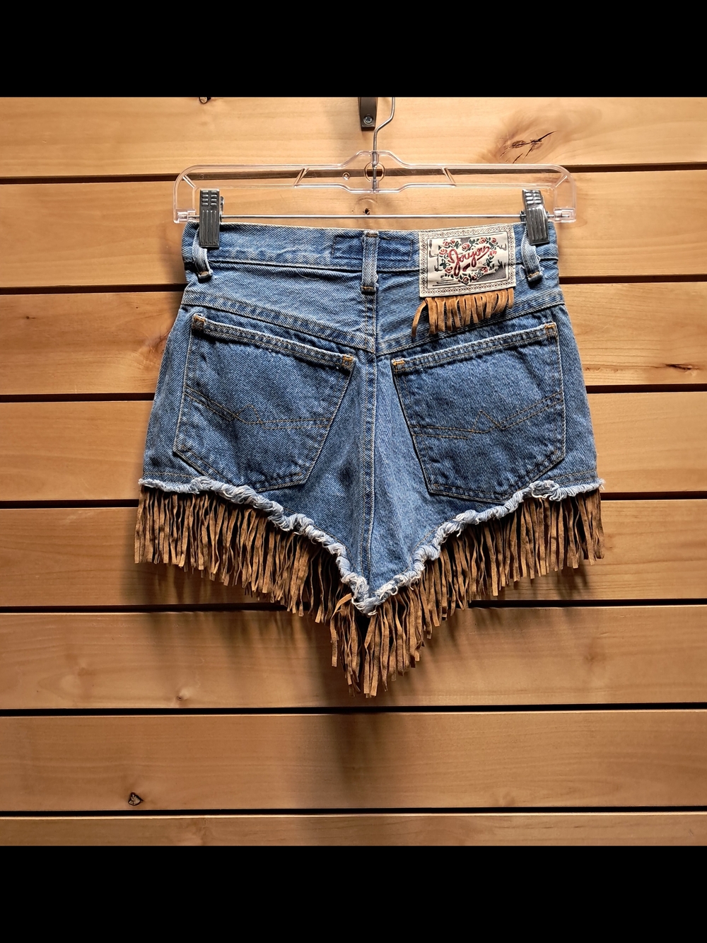 Vintage Jou Jou Western-Style Denim Shorts With Genuine Faux-Suede Fringe 5/6 - Picture 3 of 5